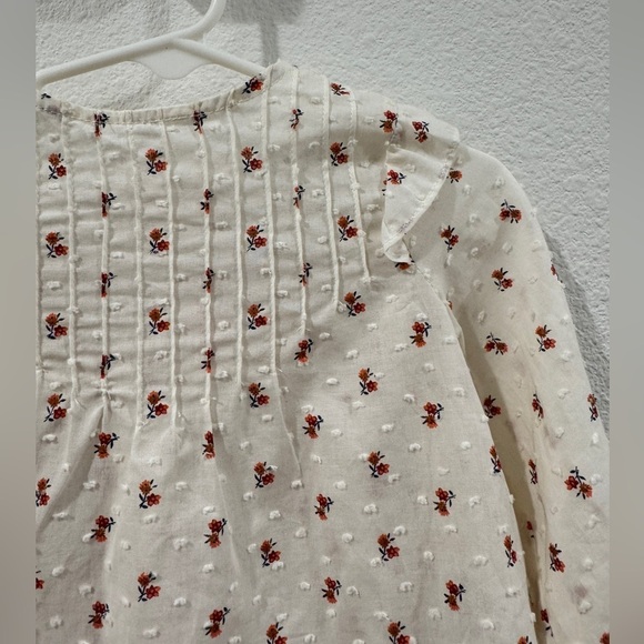 Zara Cream Dainty Floral Pintuck Pleat Swiss Dot Prairie Boho Top 12-18 Months - Picture 3 of 14